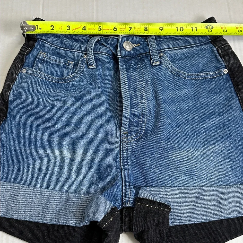 Simple Society Color Block Black Blue Denim Short Button Fly Womens 25 High Rise - Picture 6 of 8